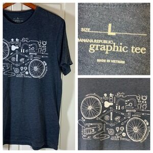 Banana Republic Mens Large Gray Bicycle Parts Graphic Tee Shirt Biker Bike Lover